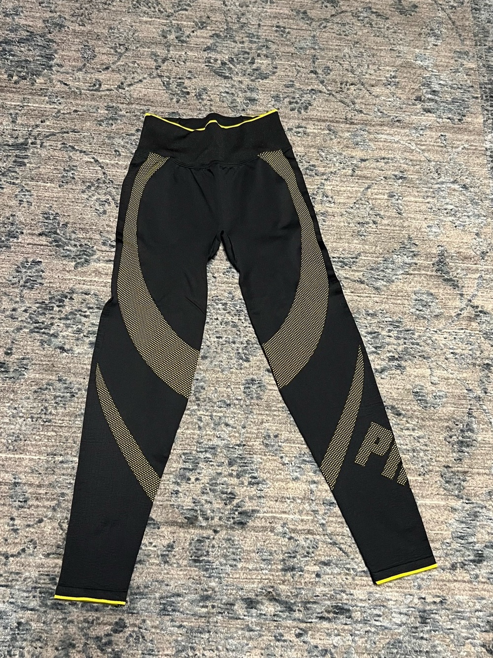 PINK Victoria's Secret Black Leggings with Yellow Accents